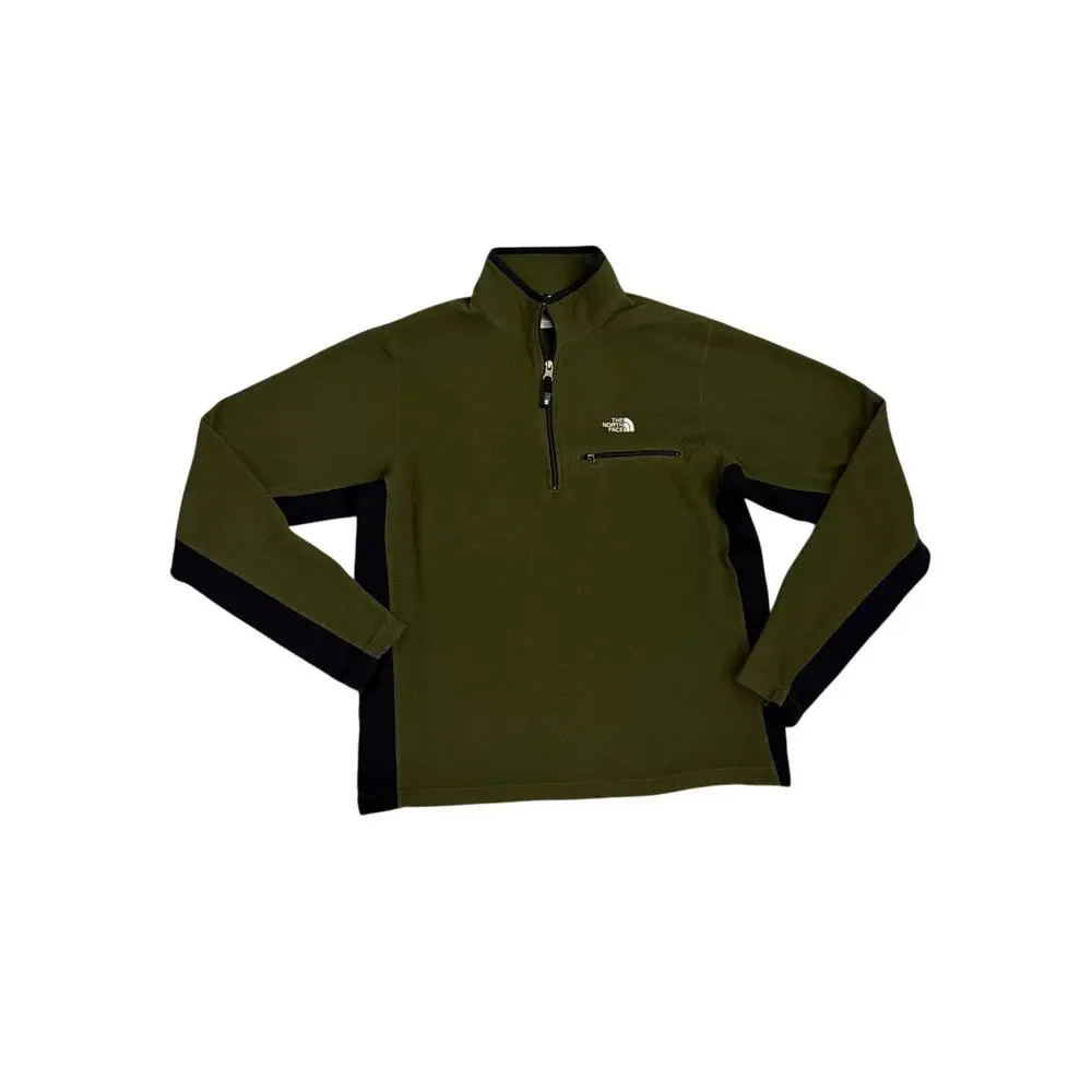 The North Face Quarter-Zip Fleece Olive Green Black Pullover Sweatshirt Large
